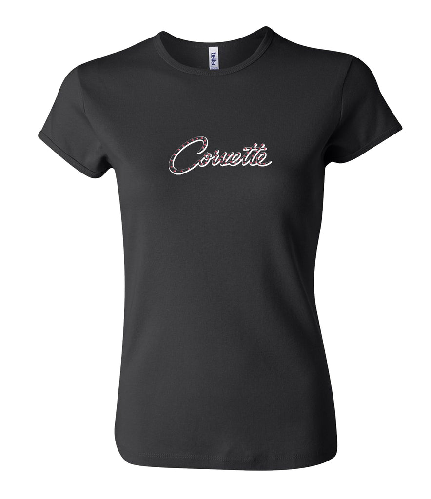 Ladies Corvette Script T-Shirt - Car Shirts Guy 